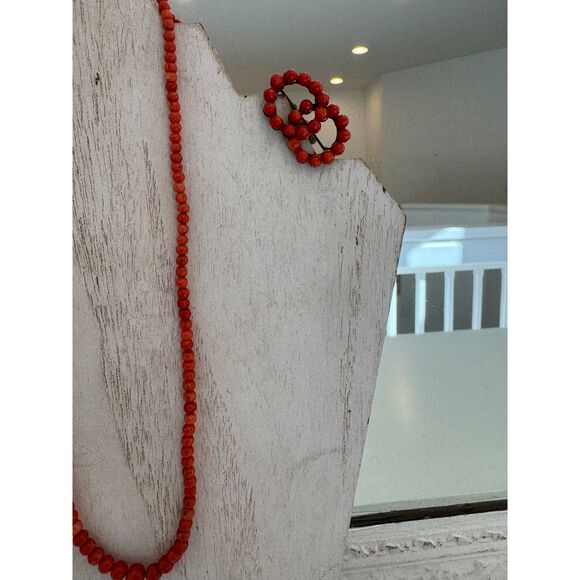 Antique Italian Coral Red Salmon Bead Necklace Bracelet Brooch Pin Circa 1920 - Picture 7 of 8